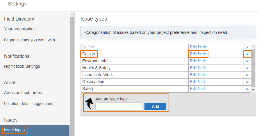 Adding and editing issue types in Field